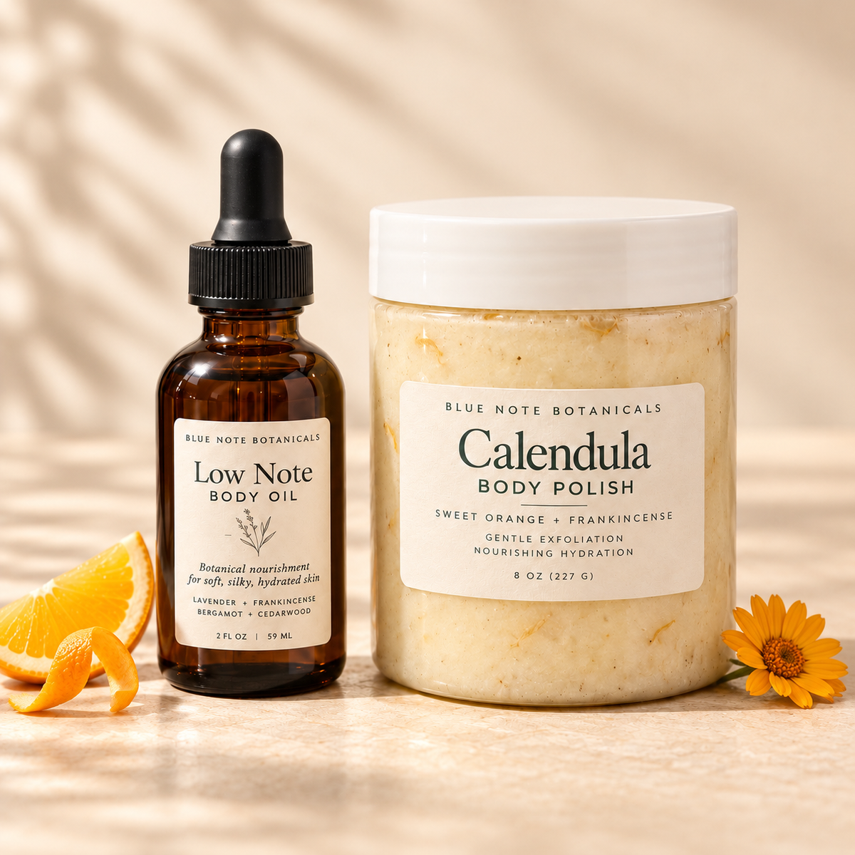 Emulsified Sugar Scrub + Low Note Body Oil Duo